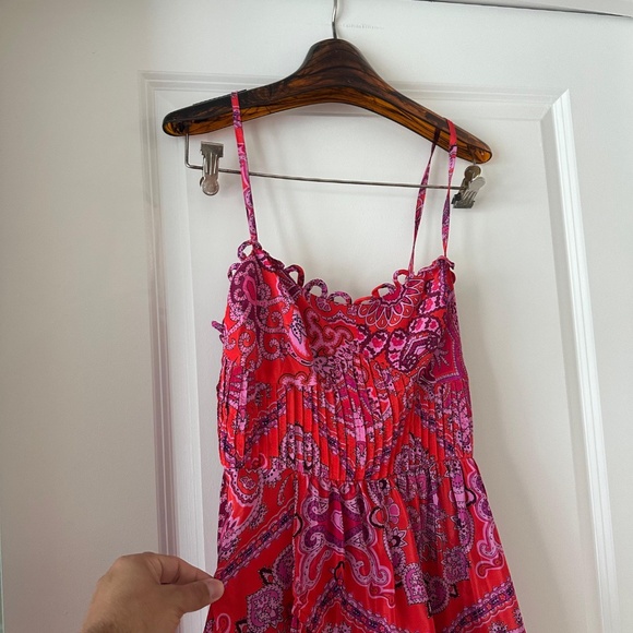 Farm Rio Red Paisley Scarf Loopy Trim Maxi Dress - Picture 2 of 9